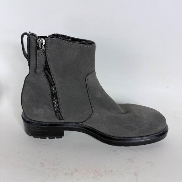 Aquatalia Combat Ankle Boots men\'s 9 Gray Suede Block Heel Almond Toe Side Zip main image 6